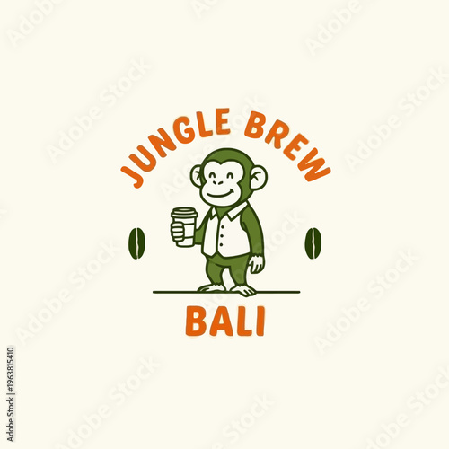 Monkey Holding Coffee Cup Illustration.