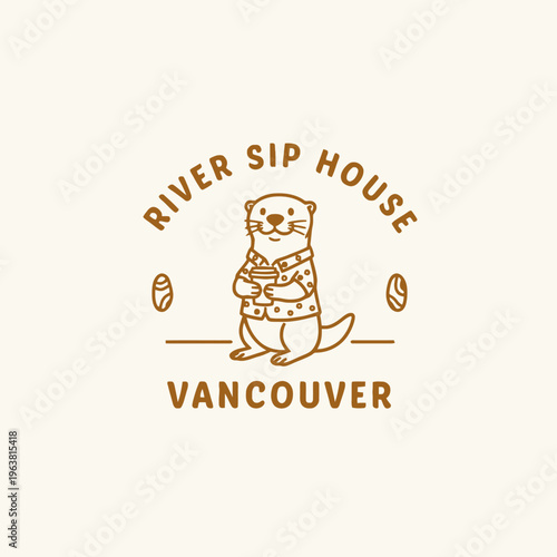 Otter holding coffee cup standing.