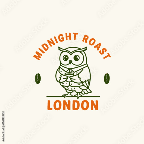 Owl holding coffee cup logo.