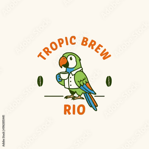 Parrot Holding Coffee Cup Illustration.