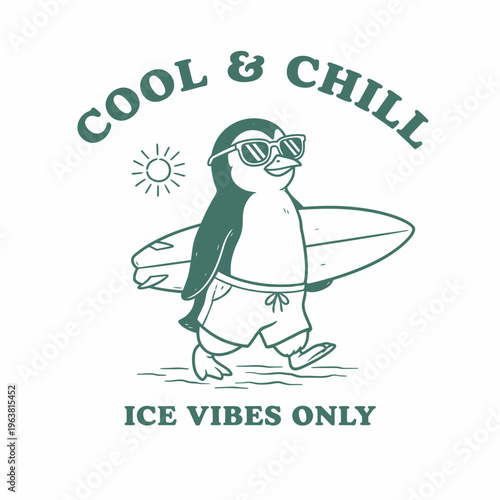 Penguin wearing sunglasses and shorts.