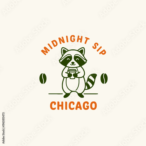 Raccoon Holding Coffee Cup Illustration.