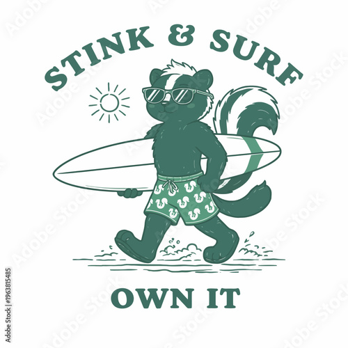 Raccoon Wearing Sunglasses Surfboard.