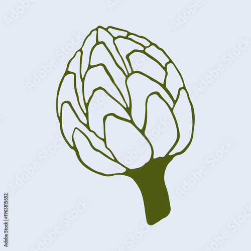 Artistic vector drawing of a fresh artichoke in a minimalist hand drawn style. This healthy vegetable line art is ideal for gourmet cooking blogs and organic food packaging