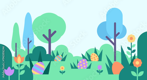 colorful easter egg hunt in a vibrant spring nature scene perfect for holiday celebrations and childrens activities