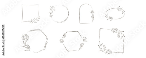 Handdrawn minimalist floral frame illustration. Frame for wedding, invitation, romantic vibes design. Vector isolated