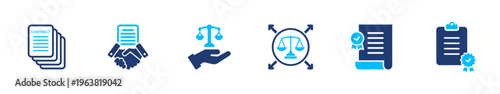Legal trust icon set. law, compliance, agreement, protection, regulation. solid style icon collection.