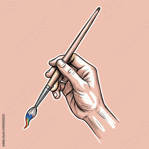 Hand Holding a Paint Brush.
