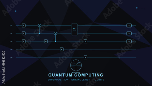 Quantum Computing Circuit Technology Diagram Abstract Isolated background