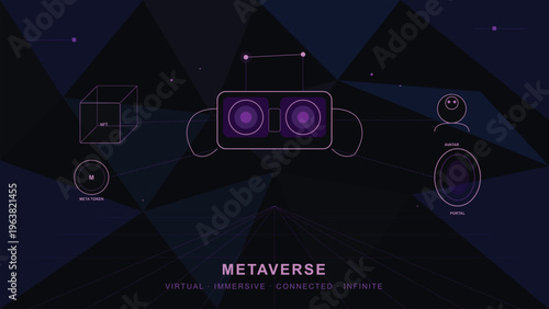 Metaverse Virtual Reality Headset Digital Immersive Connected Technology Concept with vector illustration
