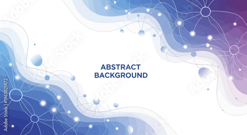 Vibrant abstract background with swirling blue and purple molecular connections and nodes