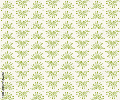 Seamless pattern of stylized green floral leaves arranged in a repeating design on a light background, creating a clean, decorative, and modern botanical motif.