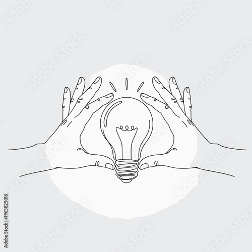 Hands holding a light bulb idea.