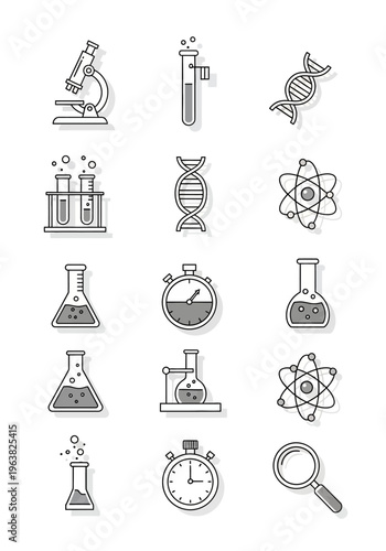 Science Laboratory Equipment Icons.