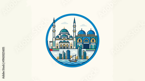 UAE Landmarks and Silhouette in a Circular Design