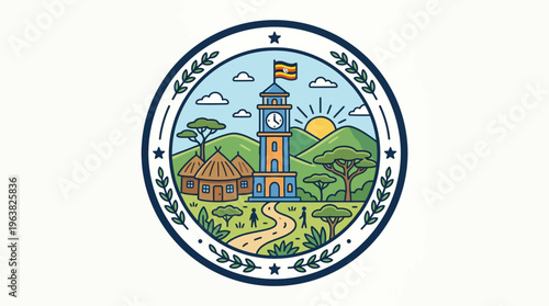 Ugandan Landscape in a Circular Emblem