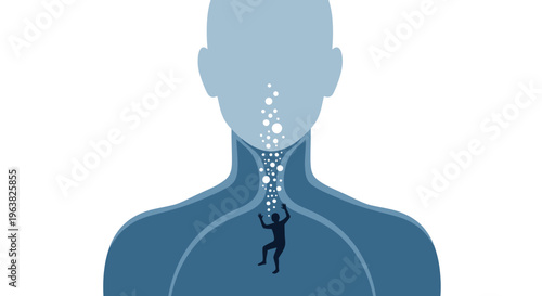 Vector graphic illustration of a person struggling with overwhelming anxiety and suffocating internal stress.