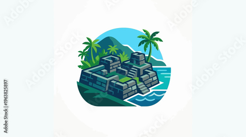 Ancient Ruins on Tropical Island