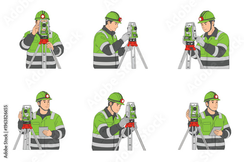 Surveyor using theodolite equipment outdoors