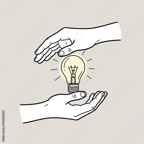 Hands holding a light bulb idea.