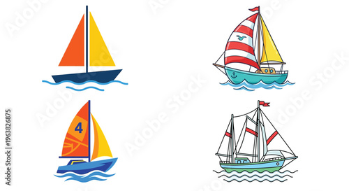 Four colorful sailboats navigate on gentle waves a cheerful aquatic scene
