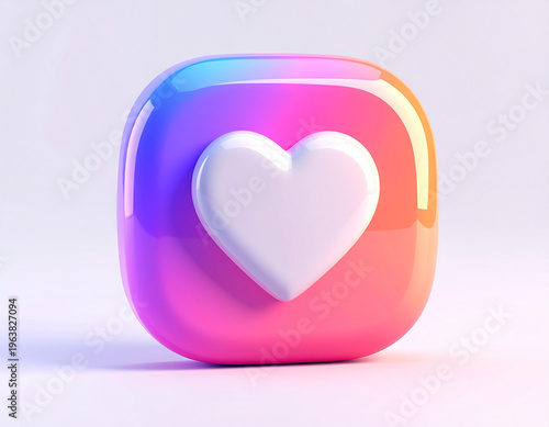 3D Like Icon with Gradient Colors and Heart Shape, Minimalist Design