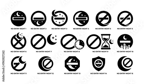No entry night symbols set with various nighttime icons