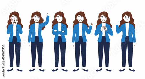 A series of illustrations depicting a woman showcasing various positive emotions