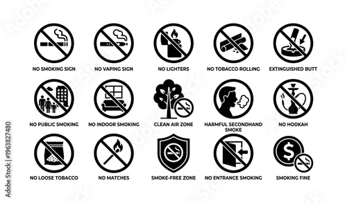 No smoking and vaping symbols promoting smoke-free zones and clean air