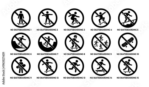 No skateboarding symbols and prohibition signs collection
