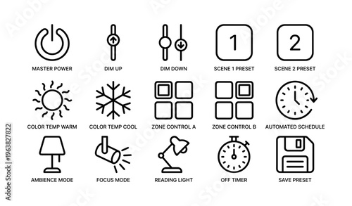 Home automation icons for lighting and power control