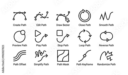 Path editing icons: create, edit, draw bezier, and more