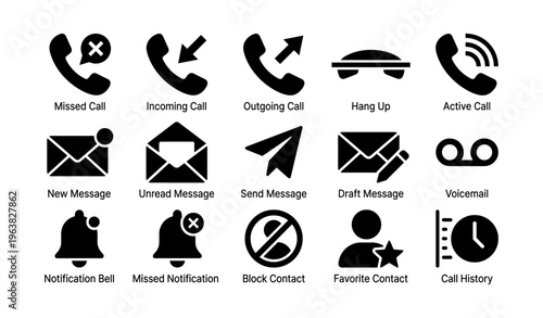 Communication icons collection: calls, messages, notifications