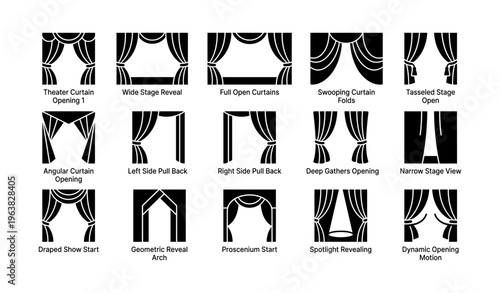 Theater curtain styles: swooping, draped, proscenium, spotlight, geometric reveals