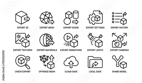 Export icons for 3d graphics and scene settings optimization