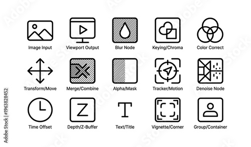 Vector icons representing video editing and compositing tools