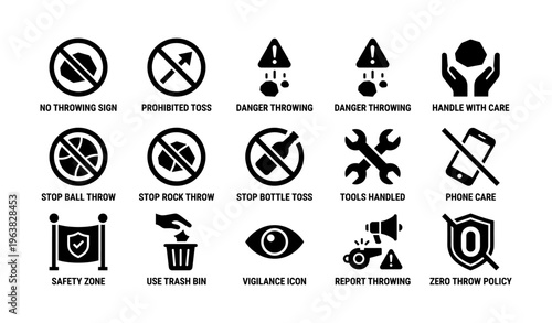 Safety and prohibited actions icons set for hazard awareness