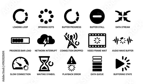 Loading and buffering icons for connection and data stream issues
