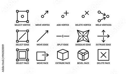 3d modeling tools icons for vertex edge face manipulation in design