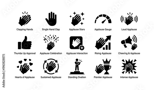 Black and white applause and approval icons collection