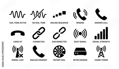 Telephone symbol icons: communication, connection, signal, call, dialing