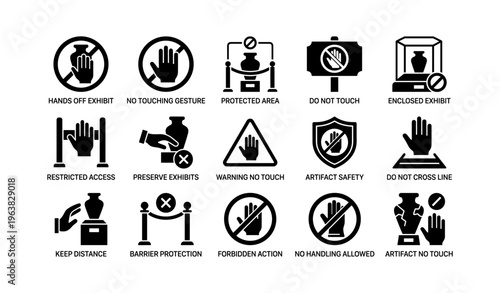 Safety and prohibition icons for museum and gallery exhibits