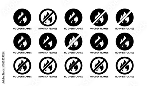 No open flames warning symbol collection