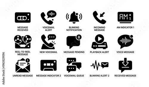 Communication icons set: notification, voicemail, message alerts