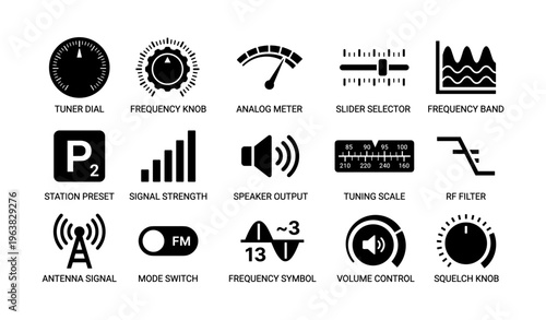 Audio equipment symbols and icons for sound control and frequency adjustment