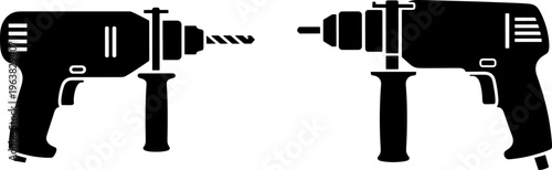 Two black drill icons with handles and bits side by side