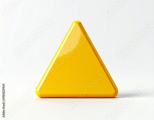 A visually striking, high-quality 3D rendering of a vibrant yellow triangular warning sign, presented with a clean, minimalist aesthetic from a front-facing perspective