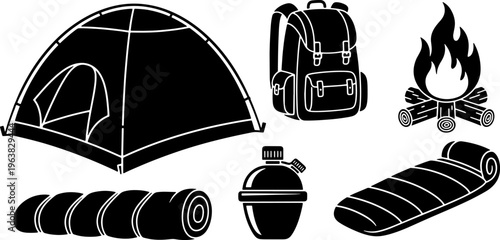 Camping gear and equipment for outdoor adventure activities  tents and sleeping bags