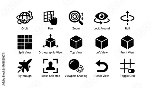 Graphic icons for 3d navigation and view controls
