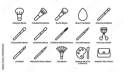 Essential makeup tools: brushes, blenders, and curler guide